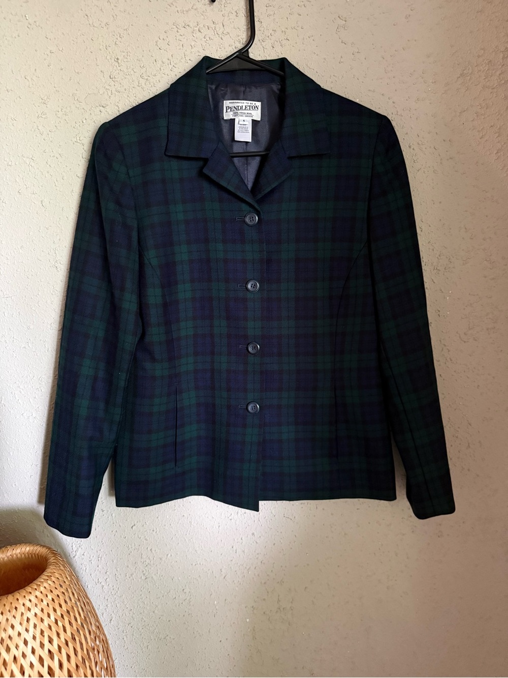 Pendleton Green & Navy Plaid Wool Blazer